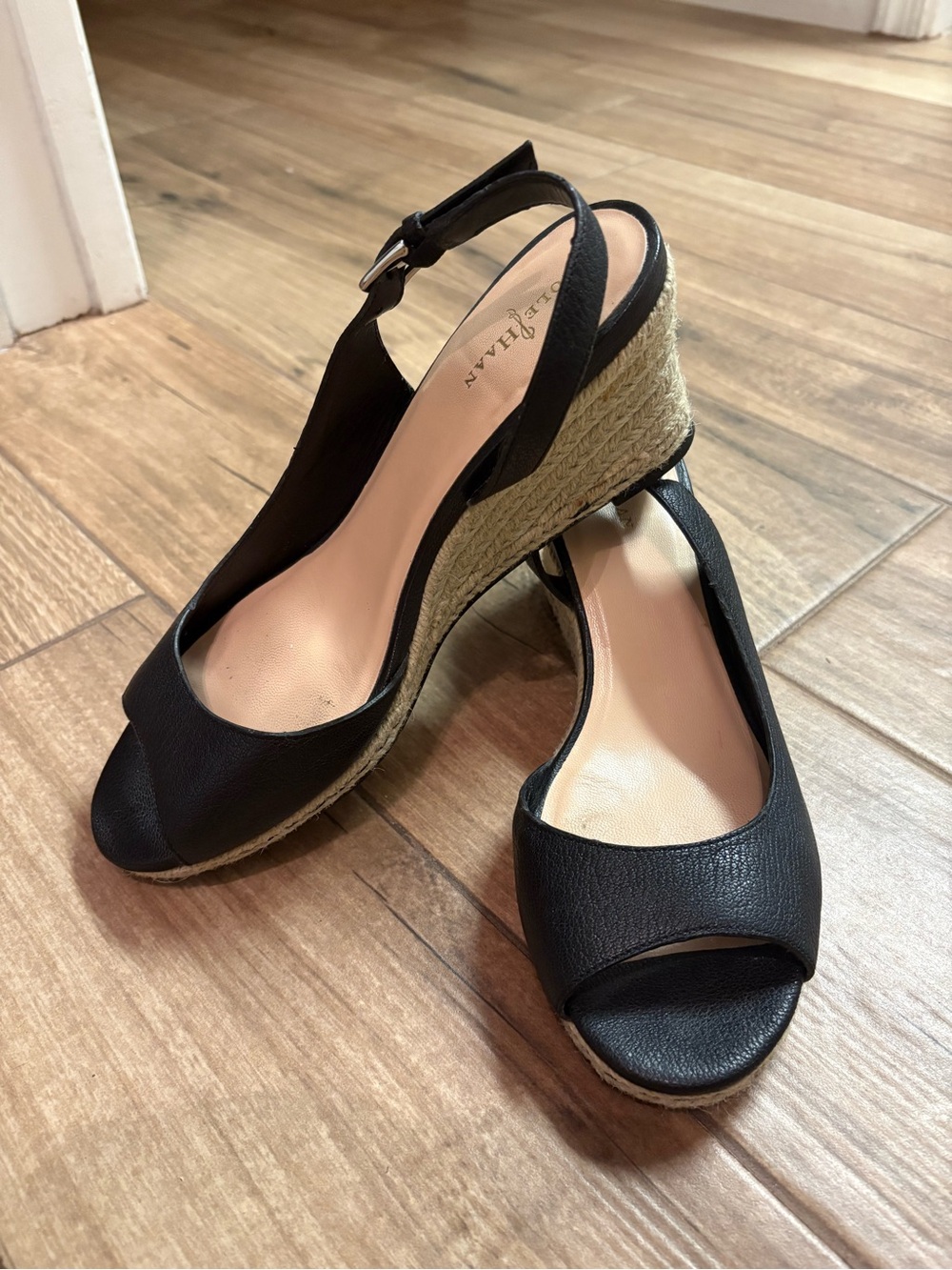 Cole haan Black Open-Toe Espadrille Wedge Slingbacks